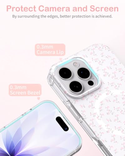 Coque iPhone 16 Pro antichoc fine transparente avec fleurs roses - 5