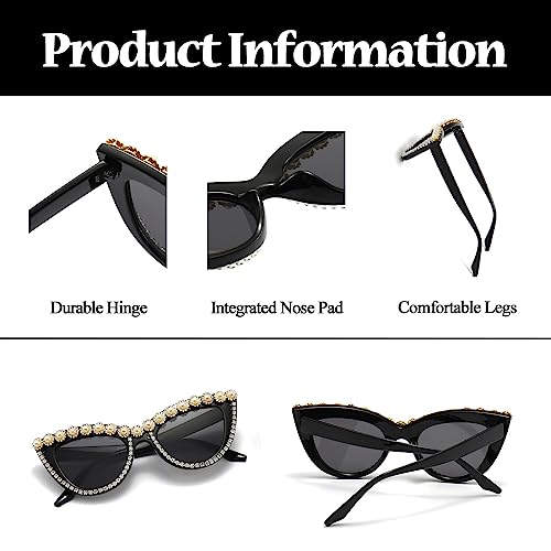 Image of LJCZKA Diamond Cat Eye Sunglasses Women Retro Jeweled Rhinestone Sun Glasses Sparkle Crystal Pearl Luxury Bling Eyewear