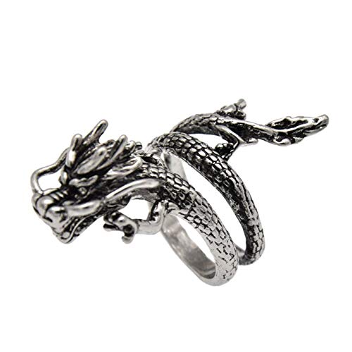 Ailiessy Gothic Dragon Open Rings Vintage Chinese Dragon Index Finger Rings Adjustable for Women Men Domineering Zodiac Rings Jewelry(04)