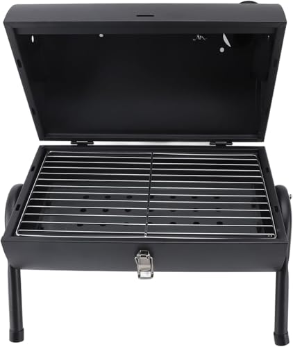 Image of Chimney BBQ Grill Set for Home & Outdoor Use | Foldable Charcoal drum With Charcoal Tray & food grill | Barrel Shaped Tandoori bbq grill stand (Black)
