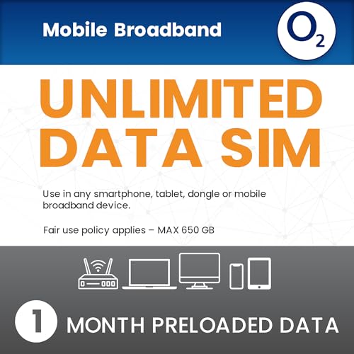 O2 Unlimited Data SIM Card UK Preloaded Data SIM for Home Broadband Replacement Routers & Mobile WiFi No Contract 1 Month plan