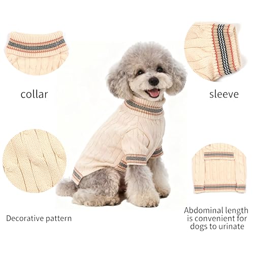 Image of Small /Medium Dog Sweater, Warm Dog Winter Coat w /Sleeves, Comfortable High Neck & Leash Hole, Premium Dog Clothes for Mini Poodle-Best for Holidays, Daily Walks S White