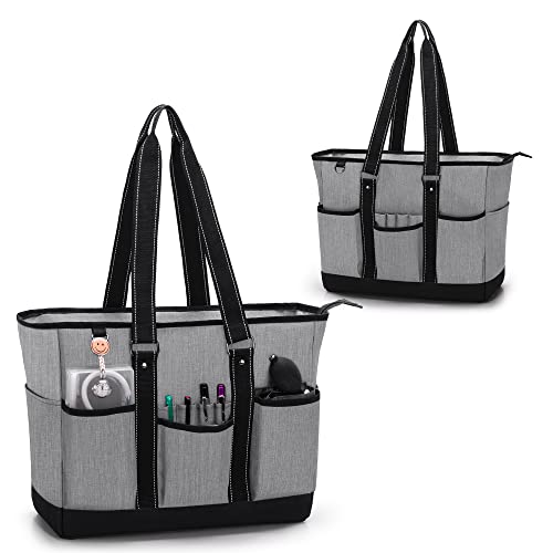 Damero Nurse Tote Bag, Nursing Bag with Padded Laptop Sleeve and Multiple Pockets for Work, Home Health Care, Grey