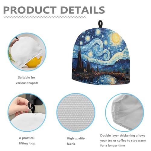 Image of Generic Hudotybom Starry Night Tea Cozy for Teapot Insulated Large Teapot Cover to Keep Warm Tea Kettle Cover Machine Washable Coffee Pot Cloth Covers Kitchen Home Decorations, CZA49