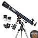 Celestron – AstroMaster 90EQ Refractor – Manual Telescope for Beginners – Fully-Coated Optics – Adjustable-Height Tripod – Includes Accessories Plus Astronomy Software Package