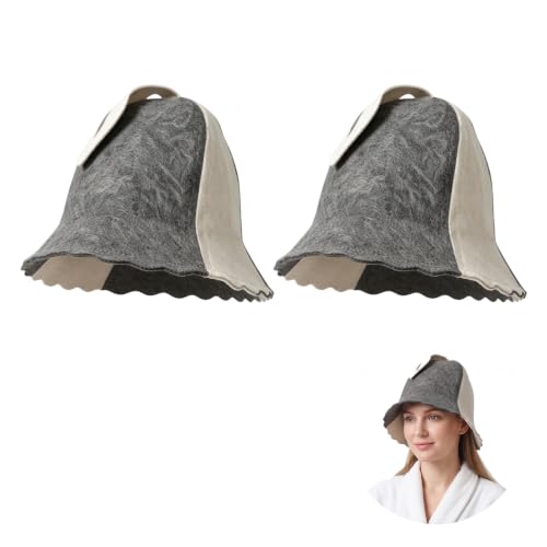 couduan 2PCS Sauna Hat Wool with Hooks Grey & White Sauna Hats for Women and Men Steam Bath Hat Room Sauna Cap Accessories Felt Heat Dry Headrest Steam Room Essential Parts (Grey & White)