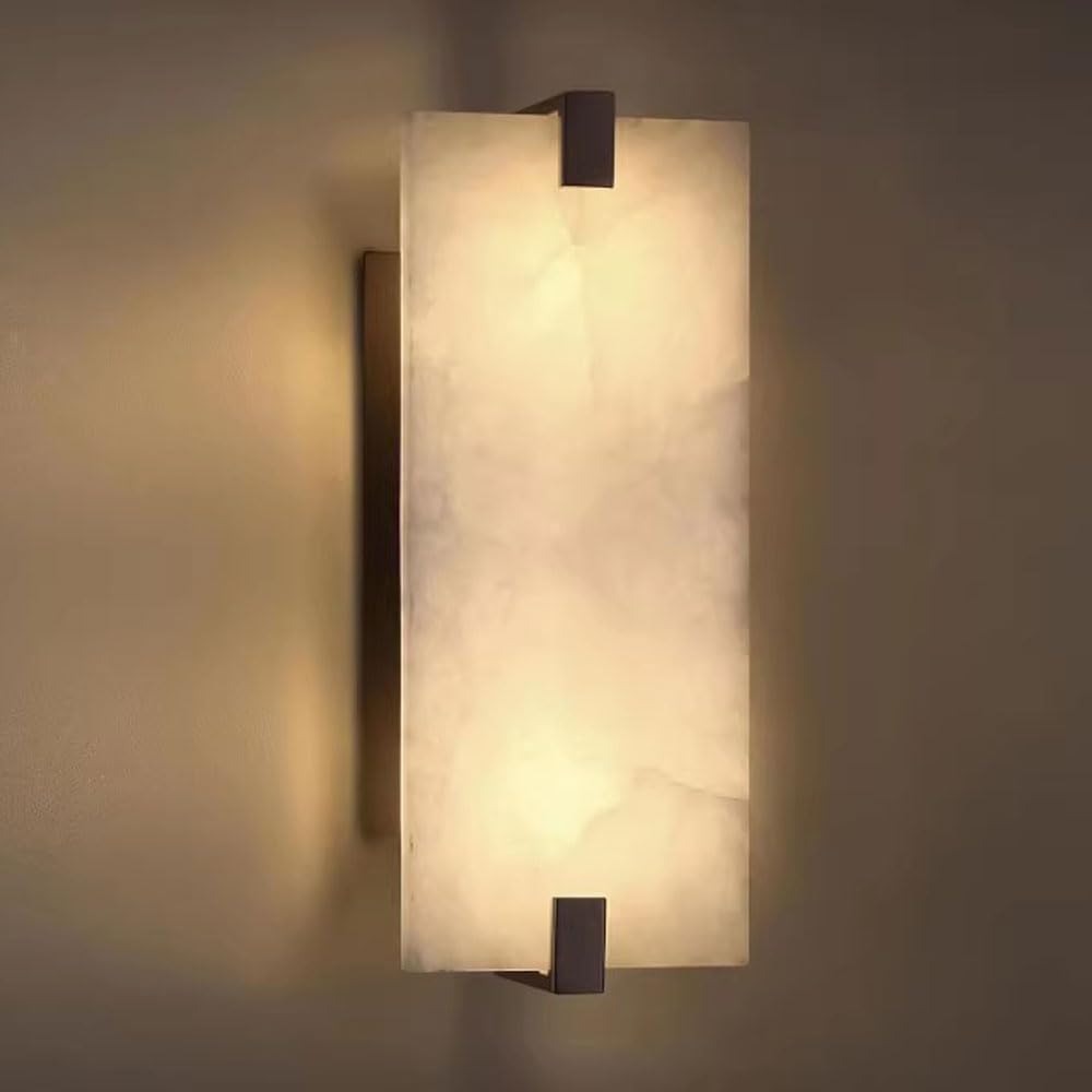 JISHUBO Nordic Industrial Style Wall Light, Minimalist Rectangular Alabaster Wall Lamp, E14 Light Source Hardwired Wall Sconce, Living Room Bedroom Restaurant Wall Mounted Light Fixtures