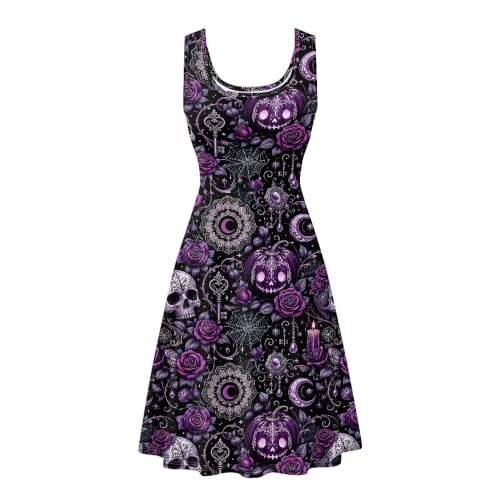 Image of TOADDITDO Women's Sleeveless O Neck Beach A-Line Party Coctail Tank Dresses Flared Sundress