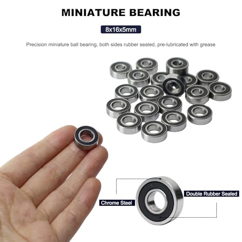 Image of 20 PCS 688-RS Double Shielded Ball Bearings 8x16x5 mm, High Speed Chrome Steel, Pre-Lubricated for Smooth RPM Performance