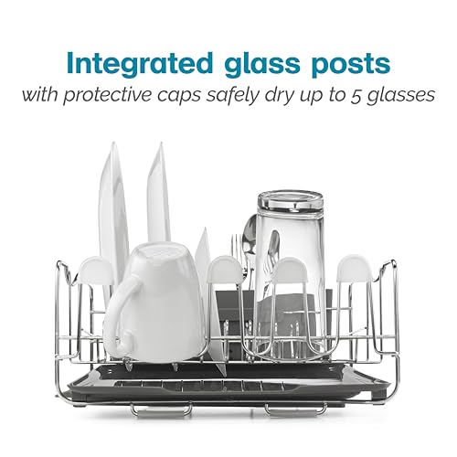 Polder KTH-615 Dish Rack, 4 PC Combo– Advantage System Includes Rack, Drain Tray, Removable Drying Tray & Cutlery Holder – Stainless Steel & Plastic