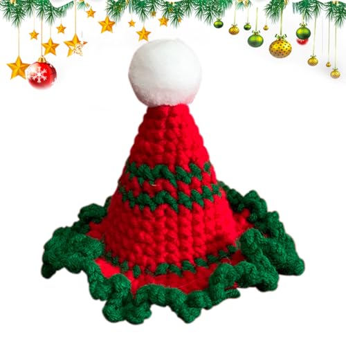 クロシェ クリスマス 猫用被り物 | ニットハット - 子犬用キャップ | 冬のパーティーとホリデーの仮装小道具用品、子犬と子猫と小型犬と猫用