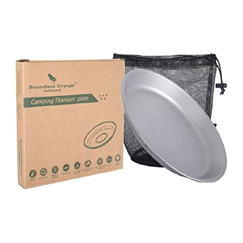 iBasingo Titanium Plate 17cm Friut Dessert Dish Lightweight Outdoor Camping Small Pan Portable Travel Picnic Food Saucer BBQ Meat Noodles Serive Plate Durable Tableware Grey Dinnerware Ti1111T Cover