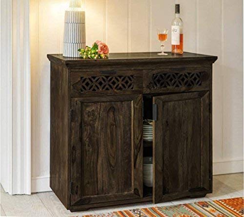Image of Solid Sheesham Wood Multipurpose Sideboard Storage Cabinet with 2 Drawers & 2 Door for Home Kitchen Cabinet Living Room Furniture (Walnut)