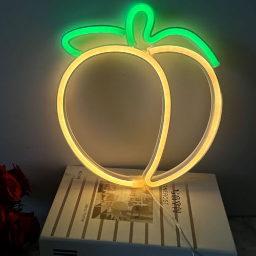 Image of Peach Neon Sign for Wall Decor,LED Cute Neon Light for Teens Kids Room Party Bar Art,Neon Peach Lights for Kids Birthday Holiday Gift,Battery or USB Powered