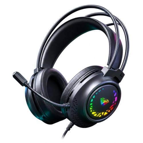 سماعة رأس للألعاب S611 بـ USB وإضاءة RGB، سماعات رأس سلكية ستيريو للألعاب بمشغلات مقاس 50 ملم، ميكروفون مانع للضوضاء، سماعة رأس فوق الأذن لأجهزة الكمبيوتر المكتبية واللاب توب ومنصات الألعاب من اولا