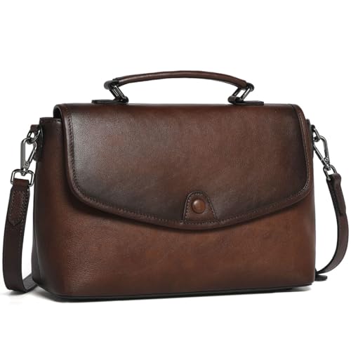 COOLCY Genuine Leather Crossbody Purses Bags for Women Top Handle Satchel Handbags Flap Shoulder Bag
