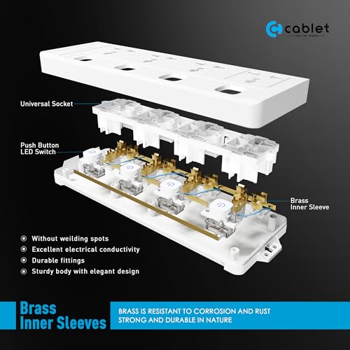 Cablet 240 Volts 4 Way Extension Board - 4 Universal Socket + 4 Switch, 10A and 2500W - 1.8m Heavy Duty Cable - White, Medium (Cablet 4040-18) - Image 3