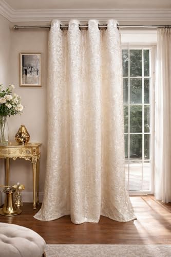 Image of Cream Velvet Blackout Curtain for Door & Window, 5 Feet Long, 70% Room Darkening, Thermal Insulated Heavy Drape, Soft Velvet Fabric, Set of 1 (152 * 121cm, Cream)
