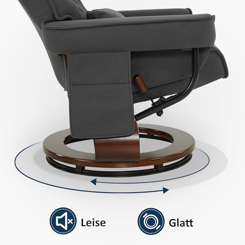 M MCombo Relaxsessel mit Hocker, Drehbare Fernsehsessel mit Liegefunktion, Moderner TV-Sessel Stuhl für Wohnzimmer,9076 (Mikrofaser-Stoff, Dunkelgrau) – Bild 6