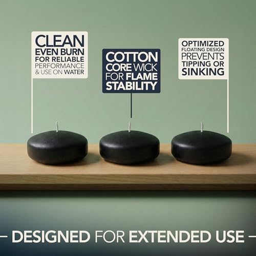 Image of Floating Candles 3 inch Black Unscented Dripless Wax Discs | Made in USA Long Burning Floating Candles for Centerpieces 8-10 Hour Burn Time, Weddings, Parties, Home Decor & Holidays - Royal Imports
