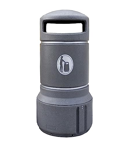 Glasdon Papelera Mini Plaza® (3 Colores) con Bolsa Metálica de 63 litros – Papelera de Calle Duradera con Kit de Fijación al Pavimento y Sistema de Cierre sin Llave (Gris piedra)