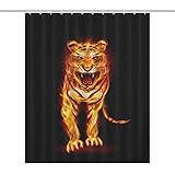 黒のファイアタイガー ステル バスカーテン 撥水 アートワーク のシャワーカーテンセットギフトやインテリア 最高の選択