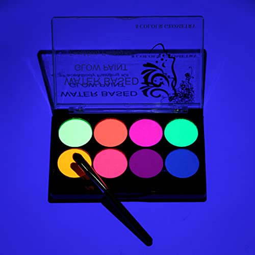 Meicoly Glow Uv Blacklight Face Paint, 8 Bright Colors Neon Fluorescent Body Painting Palette,Water Activated Eyeliner,Water Based Makeup Glow In The Dark Halloween Washable For Kids Adult Body Paint #TOP6