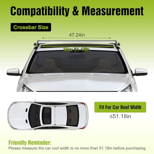 Universal Roof Rack Cross Bars, Adjustable Aluminum Alloy (47-51 inch) 165LBS Load Capacity for SUV, Truck, Sedan, Van, Minivan, for Kayak, Ski, Snowboard, Bike, Cargo Box, Luggage, Camping by Wilytyres - Image 3