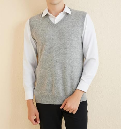 Mens Crew Neck Knit Vest Merino Wool Sweater Vest Solid Soft Sleeveless Warm Pullover Tops4