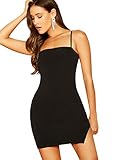 SOLY HUX Damen Bodycon Spaghettiträger Kleider Figurbetont Minikleid Cami Bleistiftkleid Partykleid mit Schlitz Schwarz M