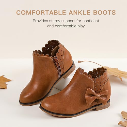 Dufannie Girls Ankle Boots Bow Kids Dress Booties Low Heel Side Zipper Slip on Fashion Ruffled Fall Boot for Toddler Little Big Kid4
