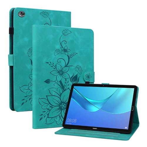 Rosbtib Hülle für Huawei MediaPad M5/ M5 Pro 10.8 CMR-AL09 CMR-W09, Multi-Winkel Betrachtung Kunstleder Schutzhülle mit Kartenfächer Cover Lilien-Muster, Grün