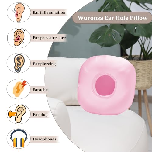 Image of Ear Piercing Pillow for Side Sleepers with Ear Hole, Donut Pillow for Ear with Silky Pillowcase for CNH and Ear Pain Inflammation Pressure Sores Piercing, Ear Guard Pillow (Light Pink Silk)