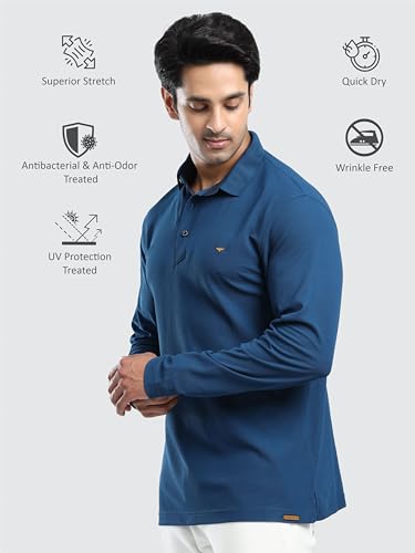 Image of STELLERS Men's Full Sleeve Polo T-Shirt | Feather Touch Feel | Odour Resistant | Wrinkle Free | Quick Dry | Stretchable | Lightweight | Anti-Static | UV Resistance | Anti-Microbial