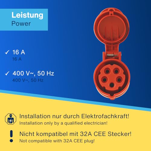 REV CEE-Kupplung, 5-polig (3Ph+N+PE) IP44, 400V 16A, rot