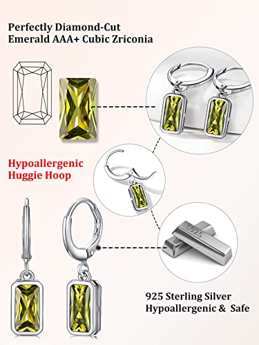 Bestyle Silver August Birthstone Drop Dangle Earrings - Created Peridot Baguette Earrings For Women Girls - Dainty Cute Small Silver Huggie Hoop Dangle Earrings For Birthday Wedding Party Gowns #TOP7