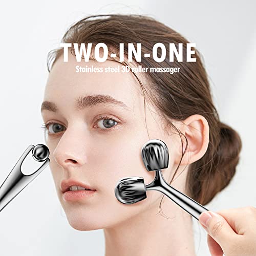 Rolo de massagem facial de contorno 3D, kit de ferramentas de massagem Gua Sha de metal, rolo de bel