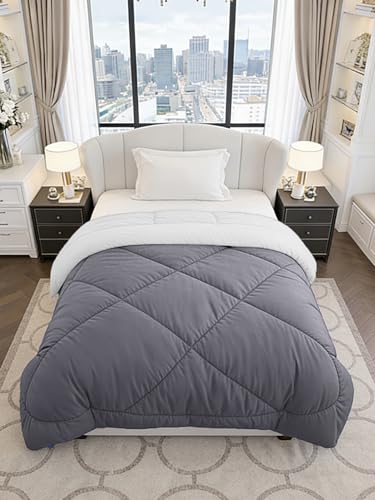 Image of Monte Carlo Polyester Comforter Single Bed | 200 GSM Lightweight & Reversible | Soft Quilt for Mild Winter | Easy Care All Season Comforter (Charcole) | 59 x 87 Inches