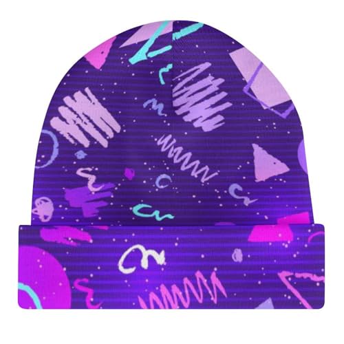 Retro 80s 90s Kids Beanie Hat for for Girls Boys Children Cap Winter Knitted Chemo Cancer Headwear Accessories Gifts Decoration Black4