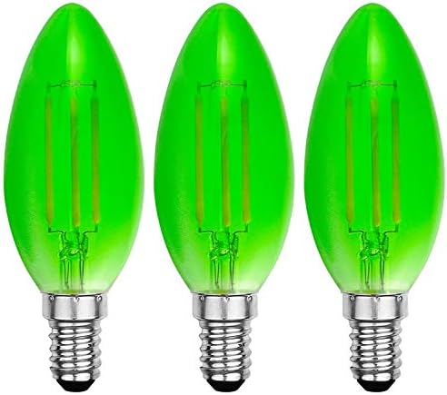 Luxrite Colored LED Green Light Bulb, 4W, Dimmable LED Filament Bulb, UL Listed, E12 Candelabra Base - Front Porch Light, Holiday Lights, Event Lights (3 Pack)