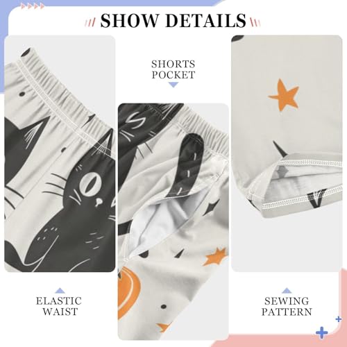 Halloween Cat Pumpkin Boys Long Pants Soft Trousers Elastic Waist Kids Lounge Bottoms with Pockets S-XL4