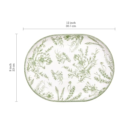Bico Green Garden Toile De Jouy 16 plus 12 inch Oval Platters Set, Set of 2, Microwave and Dishwasher Safe, for Serving Fish, Chicken, Turkey by Bico - Used condition - Image 3