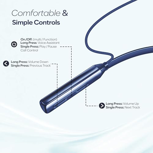Image of Bluetooth Neckband Earphones, V5.3, 28+ Hours Playtime, C-Type Fast Charging, HD Sound, in Ear (Blue)