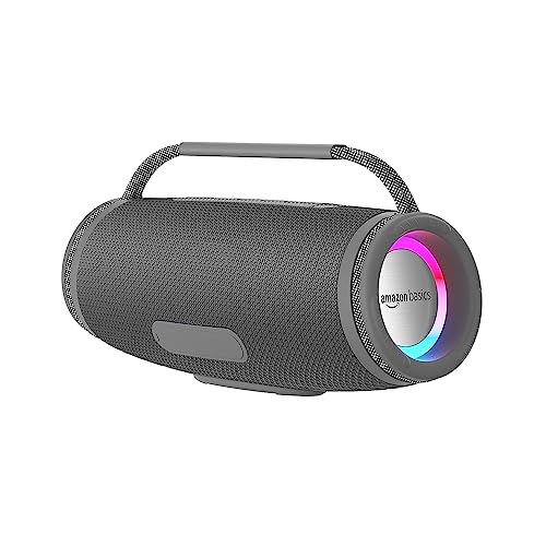 Amazon Basics Bluetooth 16W Speaker, with TWS Function, Powerful Bass, BT 5.3, MicroSD Card Slot, RGB Lights, AUX Input, USB Support, and in-Built Noise Cancelling Mic (Grey)