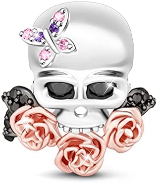GNOCE Heart Skull Charm Beads 925 Sterling Silver"Love You Till Death" Charms Fit for Bracelets & Necklaces Jewelry Gift for Women Mens