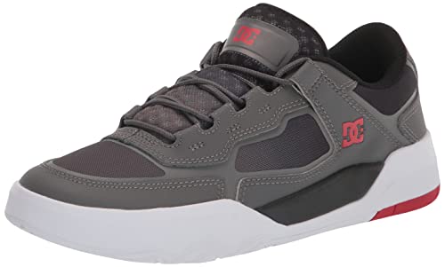 DC Men's Metric Skate Shoe, Grey/Black/RED, 12