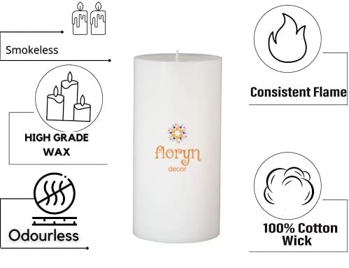 Image of Floryn Decor White Pillar Candles Set of 2 | Smokeless | Odourless | Dripless | Long Burning Candle (Combo of 2) (2 by 6 inches)