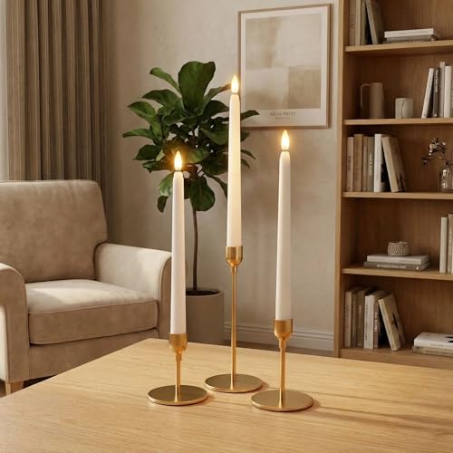 Image of White Flameless Taper Candles with Remote, Flickering Battery LED Candlesticks Decor Set of 4