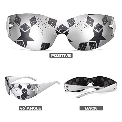 FEISEDY Y2K Sunglasses for Women Men 2000s Fashion Rimless Wrap Around Frameless Star Sun Glasses B90902