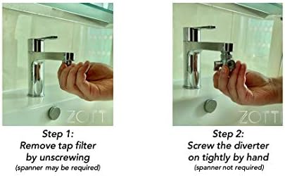 Zotti Tap Diverter for Kitchens & Bathrooms Sinks - M22 x M24 | Polished Chrome Faucet Adapter for Taps | Add to Showers, Baths Or Sinks for A Bidet Sprayer | 28mm / 24mm Diverter Valve Attachment